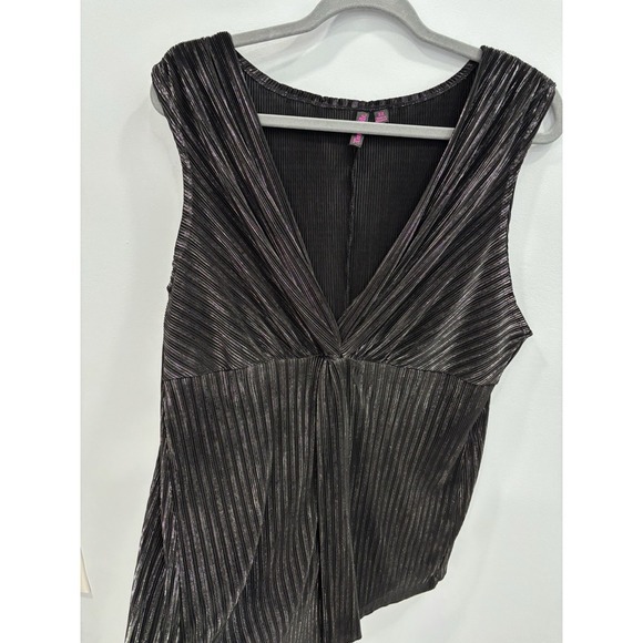Tatoo Me Pleated Tank Top Y2K Black Metallic V-Neck Sleeveless 2XL Going Out - Picture 3 of 10